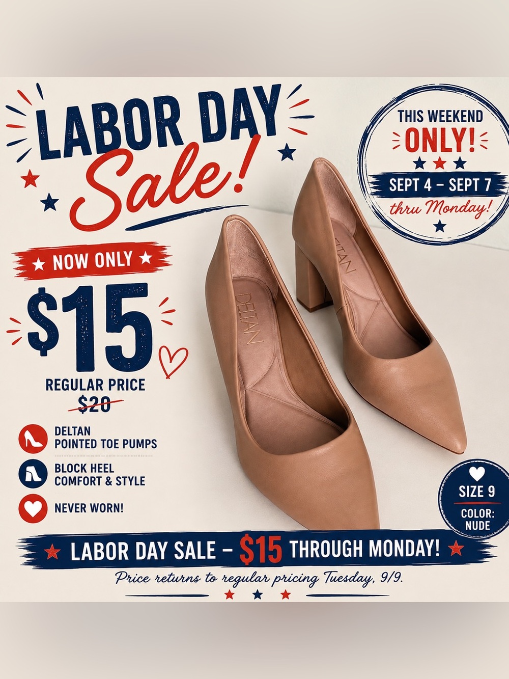 Nude Block Heel Pumps ( NWOT)